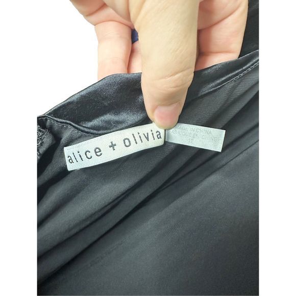Alice & Olivia Katrice Silk Black Long Sleeve Puff Mini Dress Sz‎ 12 Women's - Picture 6 of 8